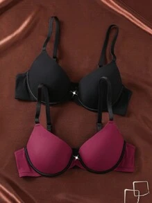 SHEIN 2 sztuki uniwersalnych, jednolitych kolorów, minimalistycznych i wygodnych biustonoszy damskich na fiszbinach z uniesieniem - Wielokolorowe - Zobacz 1