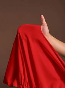 Veslaya 2025 Spring & Summer New Arrival, Daily Casual & Elegant Commute & Vacation, Solid White Loose Short Sleeve V-Neck Half Zip Drawstring Waist Flared Maxi Shirt Dress, Plus Size - Z