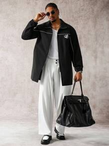 Manfinity Homme Cortavientos de hombre de media longitud con estampado de letras - Negro - Ver 7