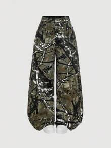 SHEIN MOD Calça jeans plus size de algodão com estampa de leopardo, casual, solta e reta - Multicolorido - Ver 1