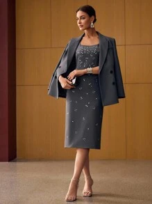 MOTF PREMIUM LUXURY HANDCRAFTED RHINESTONE EMBELLISHED MID-LENGTH DRESS - Dark Grey - View 7