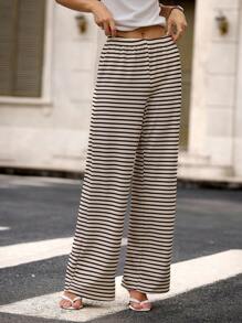 Hanevo Pantalones casuales anchos de cintura elástica con rayas para mujeres, ropa deportiva de otoño - Multicolor - Ver 6