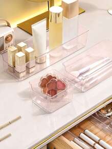 SHEIN Hộp đựng mỹ phẩm để bàn có ngăn kéo, Bộ ngăn kéo bằng nhựa trong suốt kết hợp 2PCS/6PCS, Hộp đựng đồ trang điểm trong suốt, Hộp đựng đồ tinh tế, Ngăn kéo bàn làm việc có ngăn chia và hộp đựng đồ trang điểm, đồ trang sức, đồ dùng nhà bếp, phòng ngủ, phòng tắm, văn phòng, quà tặng Giáng sinh cho ngày lễ - Hồng - Xem 2