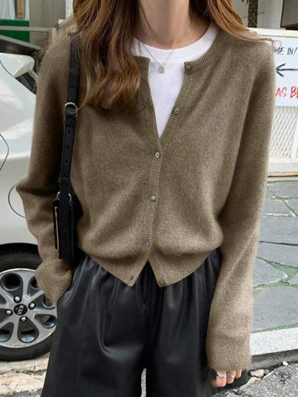 INAWLY Women's Plain Color Long Sleeve Single-Breasted Casual Cardigan For Spring & Autumn Fall Winter Cloth For Women