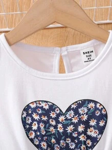 SHEIN Vintaside Kids 小女童小碎花和愛心圖案腰帶連身短褲