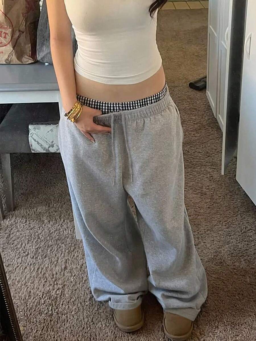 SHEIN Women's Drawstring Waist Wide Leg Loose Casual Sweatpants Fall Cloth For Women