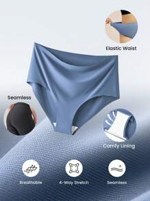 LUVLETTE Plus 3-Pack Smoothing High-Waist Briefs Women Basic Underwear Panties Set-Quick Dry-Yoga Vibes - Multicolor - View 3