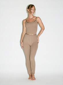 KIZN Áo crop top liền thân co giãn có dây đeo chéo liền mạch dành cho nữ, mặc ở nhà cơ bản, thời trang thường ngày, ôm sát, dây đeo mỏng, tập yoga, tập thể dục - màu nâu - Xem 3