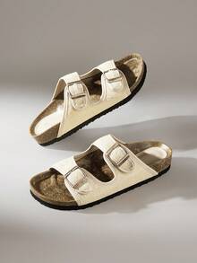 Solecia Adjustable Buckle Women's Casual Flat Slide Sandals - Apricot - View 6