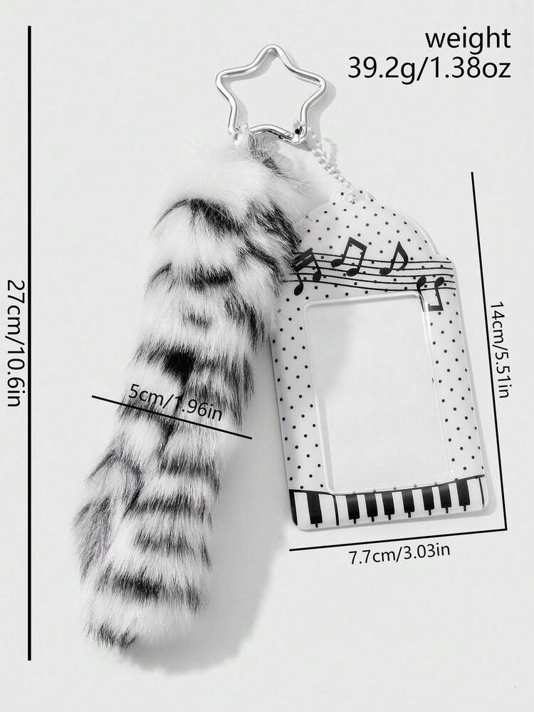 ROMWE Grunge Punk 1 件 Y2K 风格复古简约高品质黑白仿皮草渐变尾巴，PVC 亮面卡包，带有音乐元素、波尔卡圆点翅膀、钢琴键、星星钥匙扣吊坠，适合女士，适合日常佩戴和节日礼物 - 黑與白 - 查看 6