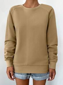 EURMUSE Solid Raglan Sleeve Sweatshirt - Camel - View 3