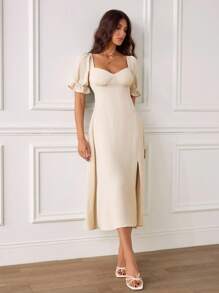 SHEIN Tall Women's French Summer Casual Linen Solid Backless Short Sleeve Dress Daily Wear Summer Outfits For Women Summer Dresses For Women Graduation Dress Vacation Outfits Women Beach Outfits For Woman Graduation Dresses For Women Vacation Outfits Woman Holiday Outfits Summer Outfits Graduation Outfit 4th Of July Western Wear Women Vacation Dress - Apricot - View 6