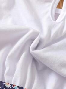 SHEIN Vintaside Kids 小女童小碎花和愛心圖案腰帶連身短褲