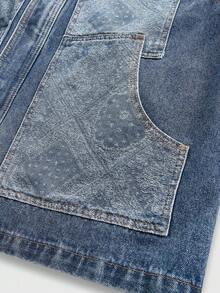 ROMWE MEN Street Life 休闲时尚百搭长袖男士牛仔夹克 - 藍色 - 查看 3