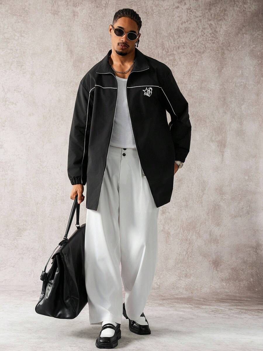 Manfinity Homme Cortavientos de hombre de media longitud con estampado de letras - Negro - Ver 1