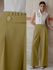 MOTF PREMIUM Quần xếp ly cài nút - Màu vàng - Xem 2