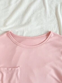 2pcs/Set Teen GirlCasual Comfortable Knit Pullover Top And Butterfly Print Pants Loungewear Set Pink Pajama Set Girls Pajama Set Butterfly Pajama Set 2 Piece Pajama Set Pink Pj Set - Pink - View 5