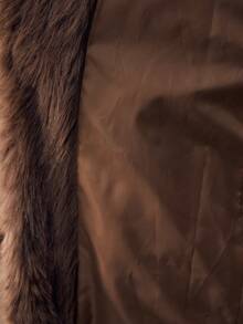 MOTF PREMIUM 女士仿皮草领中长款大衣，秋冬 - 咖啡棕 - 查看 8