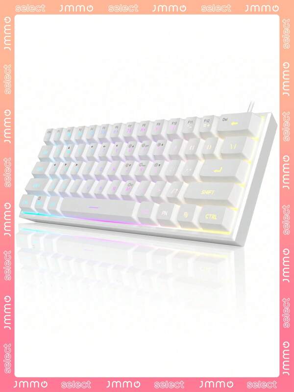 Teclado con cable compacto MageGee TS91 de 60%, 61 teclas con retroiluminación RGB, teclado de membrana pequeño, portátil, para computadoras de oficina, tabletas con Windows, portátiles, jugadores, color blanco