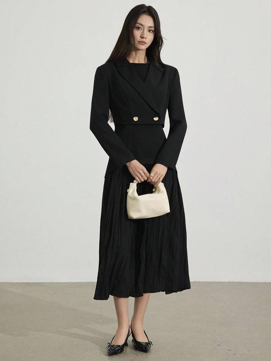 Heiryn Women's Elegant Double-Breasted Suit & Dress Set In Fall/Winter - Black - View 1