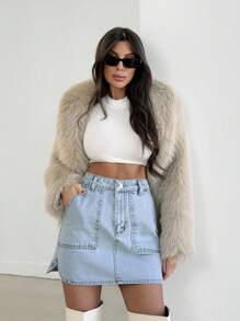 EURMUSE WOMEN CASUAL HIGH WAIST BLUE MINI DENIM SKIRT - Medium Wash - View 5