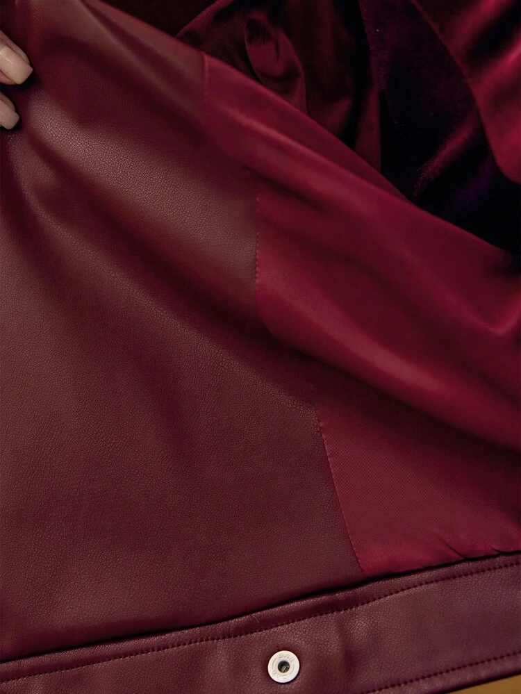 PU LEATHER RAGLAN SLEEVE BELTED CROP JACKET
