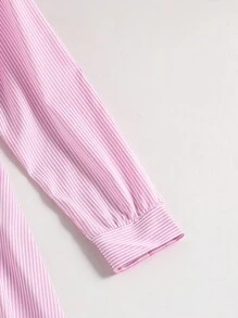 少女条纹衬衫裙，优雅休闲，春秋季 - 粉色 - 查看 6