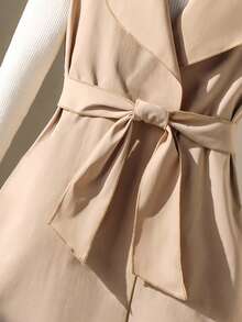 Chaqueta sin mangas de unicolor informal con cinturón para adolescentes