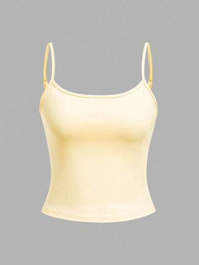 SHEIN EZwear Women's Cream Yellow Casual Sexy Camisole Tank Top, Suitable For Summer