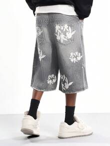 PLAYBOY X SUMWON Pantalones cortos de mezclilla holgados y anchos con estampado de conejo, de corte medio, de estilo suelto, estilo patinador, estilo urbano, moda de verano - Azul - Ver 2