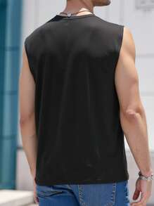 Men's Loose Battery Patterned Tank Top - Black - View 2