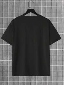 SHEIN 男士简约时尚创意卡通可爱水豚图案印花休闲基本款圆领短袖T恤 - 黑色 - 查看 2