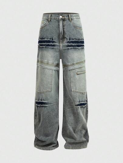 Grunge Punk Jeans rectos casuales desgastados para hombre
