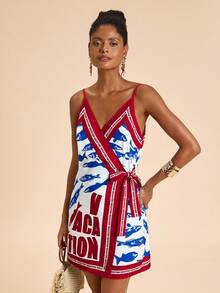 Travachic 女士度假休闲鱼和字母印花系带吊带背心连衣裙 - 彩色 - 查看 6