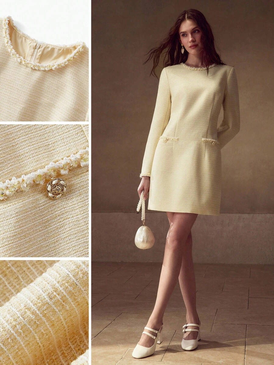 MOTF PREMIUM 仿珍珠装饰口袋连衣裙 - 黃色 - 查看 1