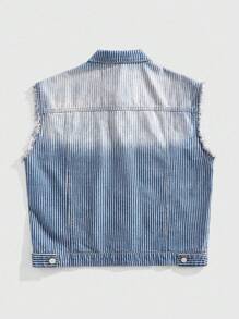 ROMWE MEN Casual 男士街头风格纽扣式无袖牛仔背心 - 黑與白 - 查看 2