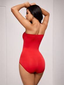 SuitURBody Women's Solid Color Minimalist Bandeau Bodysuit - Red - View 2
