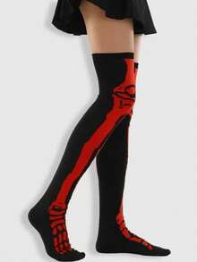 ROMWE Grunge Punk 2 Pairs Halloween Thigh High Socks With Gloves Set, Retro Streetwear Over-The-Knee Socks For Women - Black - View 4