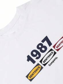 Manfinity Camiseta de manga corta casual con gráfico de letras para hombre en verano - Blanco - Ver 5