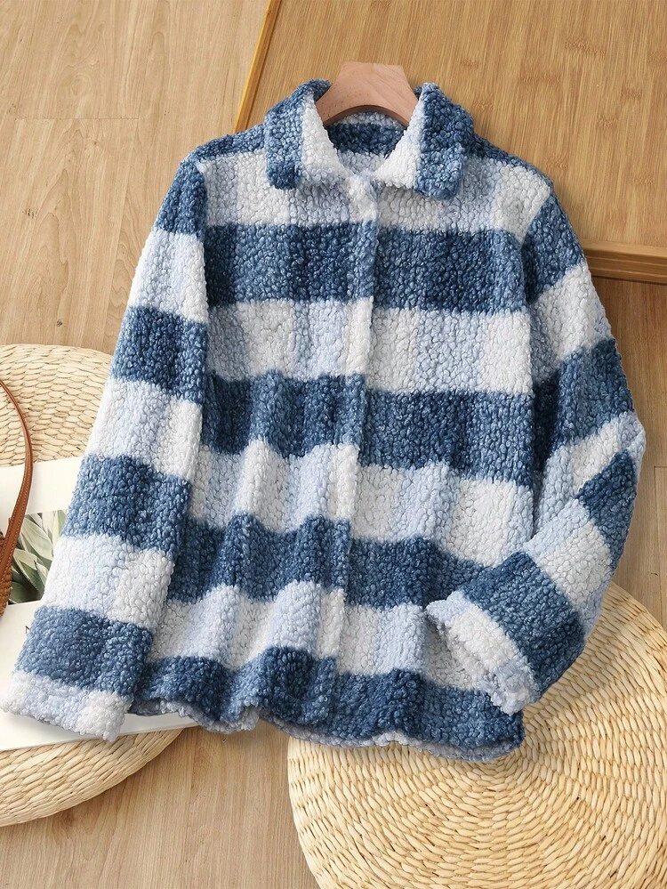 Women's Plaid Contrast Color Long Sleeve Single-Breasted Casual Versatile Country Fall Winter New Year Coat