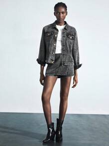 Maija Women's Black Denim Jacket Long Sleeve Coat With Gold Buttons Cool Y2K Retro Old Money Style Autumn Wear Black Jean Jacket Fall Women Clothes - Black - View 5