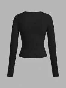 SHEIN EZwear 3 件套女士休闲宽领修身长袖 T 恤套装，适合秋冬季 - 黑色 - 查看 7