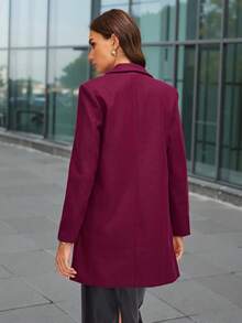 SHEIN Clasi Abrigo cruzado de doble botonadura con cuello de solapa, adecuado para el uso diario - Rojo violeta - Ver 2