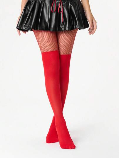 Grunge Punk 1 Pair Sexy Fishnet Tights, Y2K Minimalist Style Solid Red Pantyhose, High Quality Non-Snagging Stirrup Tights, Ultra-Thin Elastic Sheer Leggings