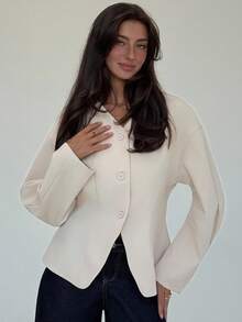 Aloruh Women's Solid Color Single-Breasted Drop Shoulder Long Sleeve Casual Jacket In Fall/Winter - Red Violet - View 2