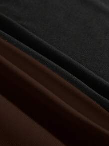 SHEIN EZwear 2pcs Women's Square Neck Short Sleeve Casual Slim Fit T-Shirts, Black & Dark Brown, Suitable For Summer, Outfits , Beach Women, Holiday - Multicolor - View 6