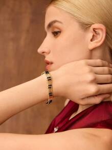 MOTF PREMIUM 18K GOLD PLATED ELEGANT PEARL BRACELET FOR WOMEN - Yellow Gold - View 5