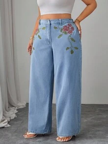 Elenzga Plus Size Women's Casual Non-Stretch Straight Leg Jeans