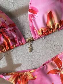 Elavelle Springbreak Women's Random Print Spaghetti Strap Sexy Bikini Swimsuit Set, Summer Beachwear Outfits - Multicolor - View 6