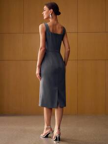 MOTF PREMIUM LUXURY HANDCRAFTED RHINESTONE EMBELLISHED MID-LENGTH DRESS - Dark Grey - View 4